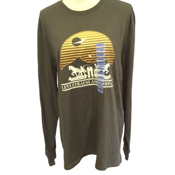 Levis Men Long Sleeve T Shirt Graphic Print Classic Fit Casual Surplus Green L - Picture 2 of 7